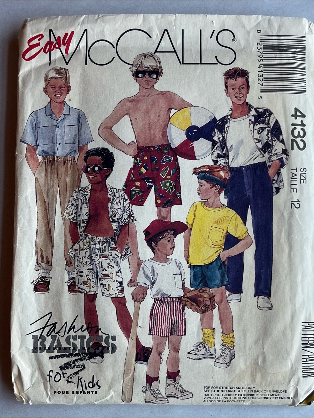 Vintage McCall's 4132 Children Boys Shirt Top Pant Shorts Sewing Pattern Size 12
